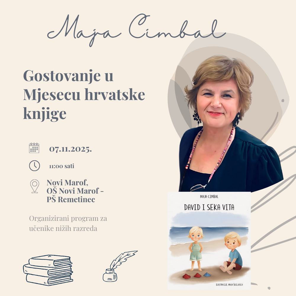 Gostovanje u OŠ Novi Marof - PŠ Remetinec 2025: Maja Cimbal predstavlja djeci slikovnicu „David i seka Vita“.